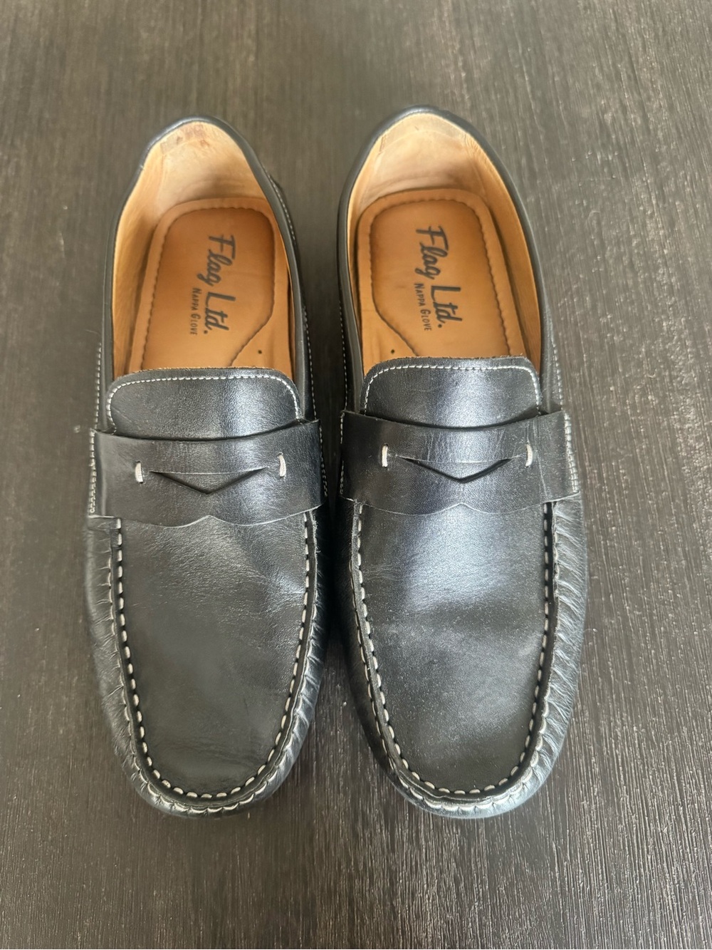Flag Ltd. Men’s Black Leather Slip-On Penny Loafers